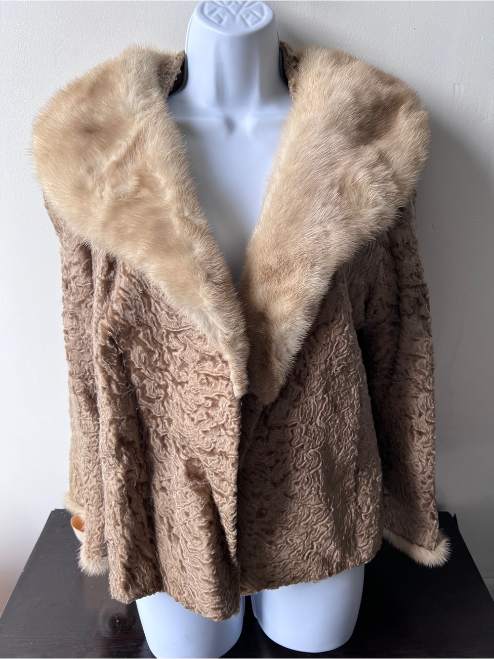 Beige real Fur Trim Women's Jacket